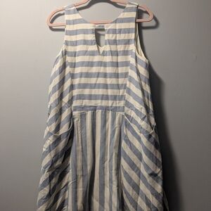 She + Sky Blue and White Striped Dress